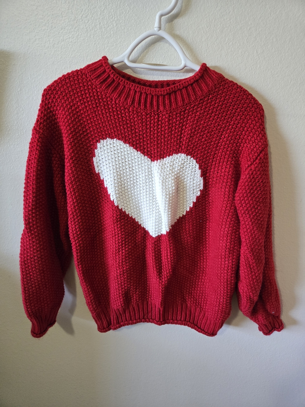 Amazon Red Knit Crewneck Sweater with White Heart